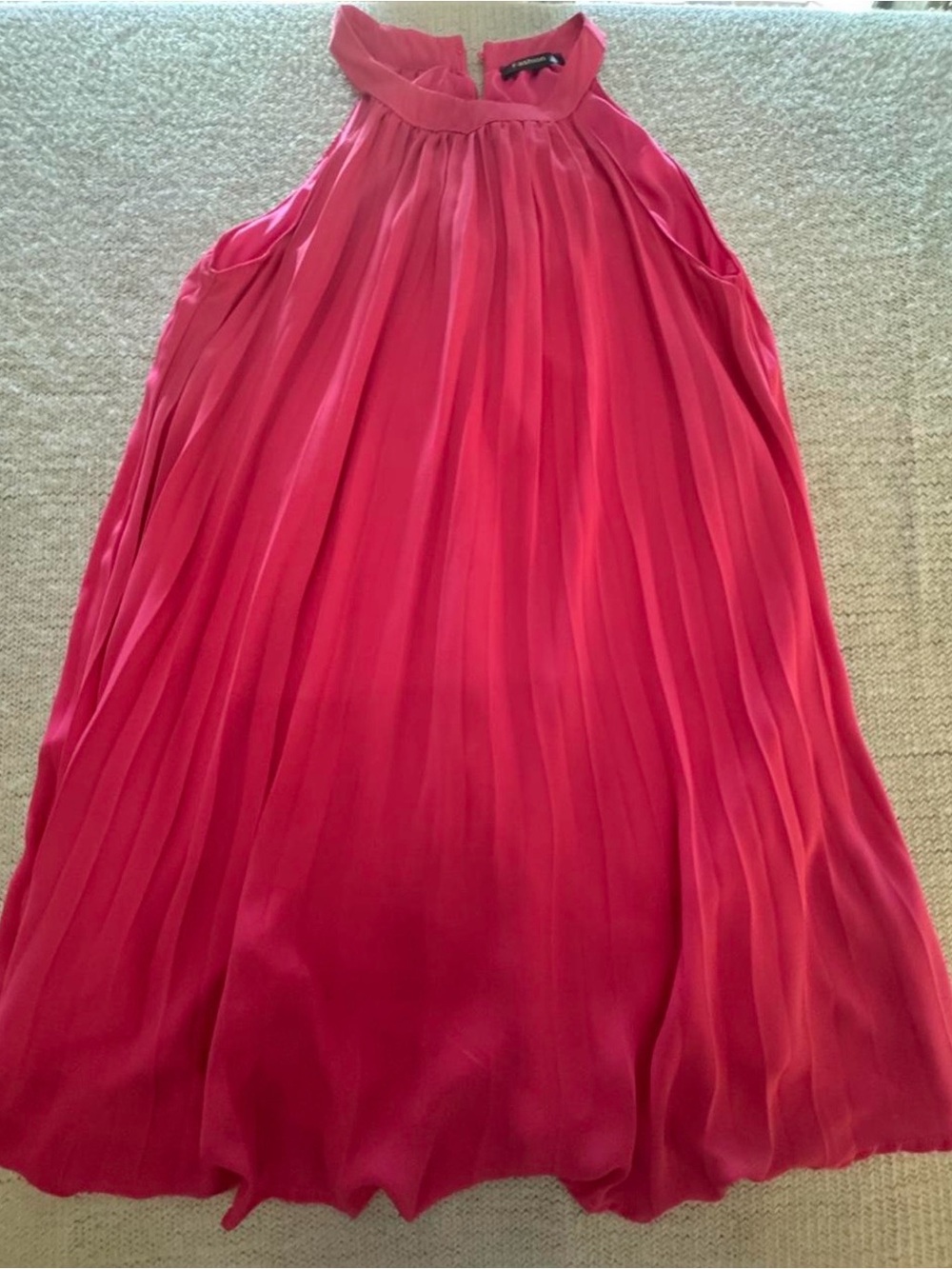 Fashion Women's Pleated Halter A-Line Minidress- Hot Pink